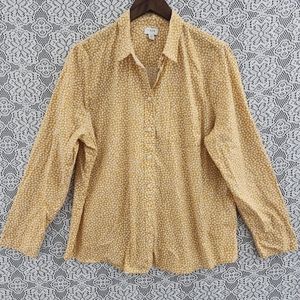 J. Crew Floral Printed Button Down Long sleeve Women's Shirt 2X Yellow